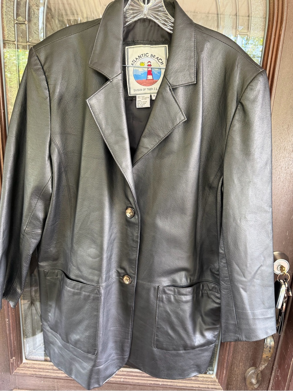 Women's Black Leather Button Blazer